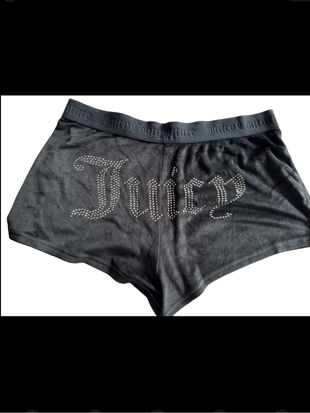 Juicy Couture Logo Rhinestone Black Sleep Lounge Velour Shorts Sz M